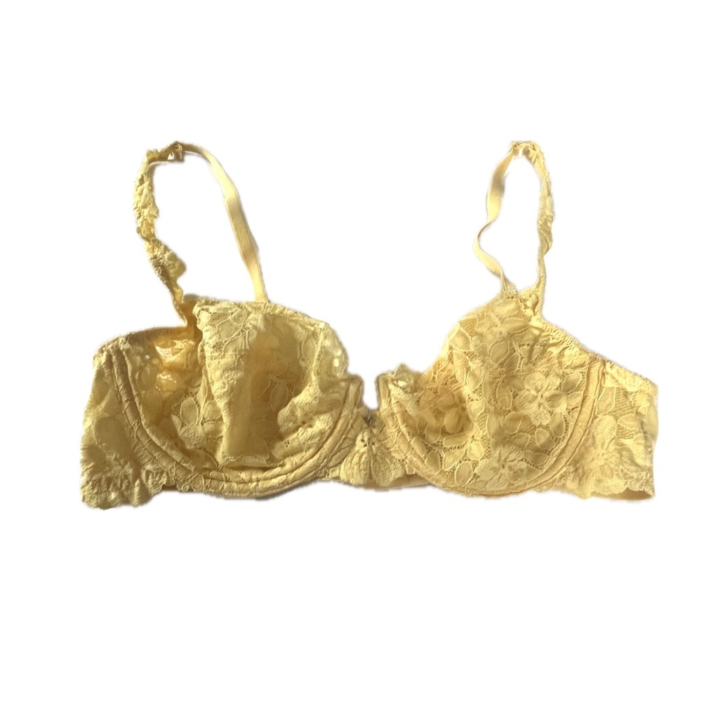 Victorias Secret Vintage 90s Yellow Lace Underwire Unlined Bra Size 34C